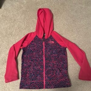 Light weight North Face Toddler Girl fleece. Pink, navy and purple.